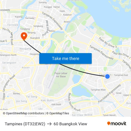 Tampines (DT32|EW2) to 60 Buangkok View map