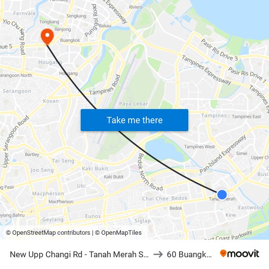 New Upp Changi Rd - Tanah Merah Stn Exit A (85099) to 60 Buangkok View map