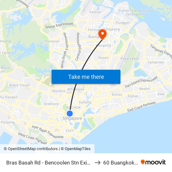 Bras Basah Rd - Bencoolen Stn Exit B (08069) to 60 Buangkok View map