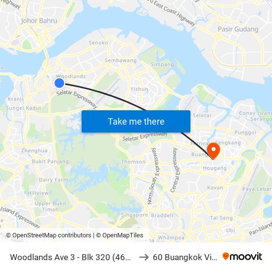 Woodlands Ave 3 - Blk 320 (46539) to 60 Buangkok View map