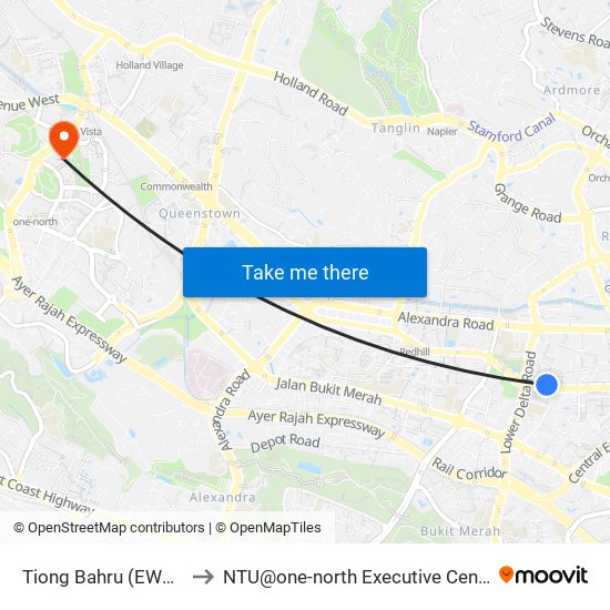 Tiong Bahru (EW17) to NTU@one-north Executive Centre map