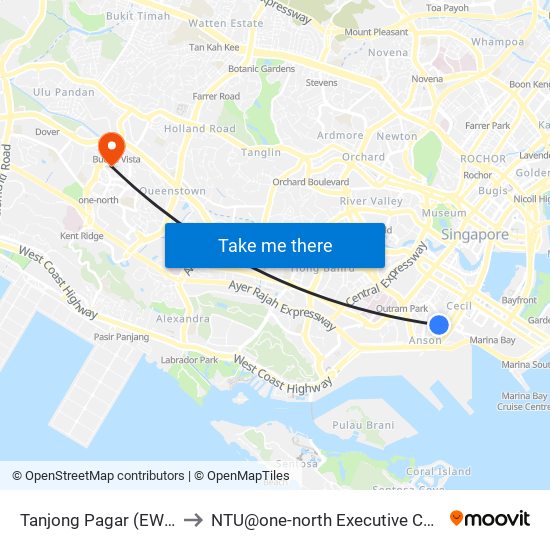 Tanjong Pagar (EW15) to NTU@one-north Executive Centre map