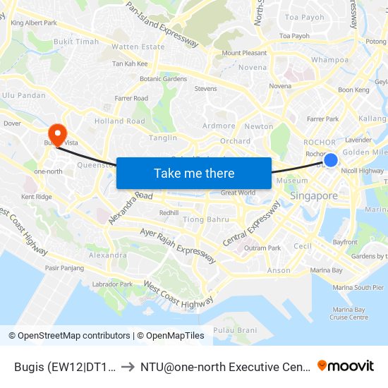 Bugis (EW12|DT14) to NTU@one-north Executive Centre map