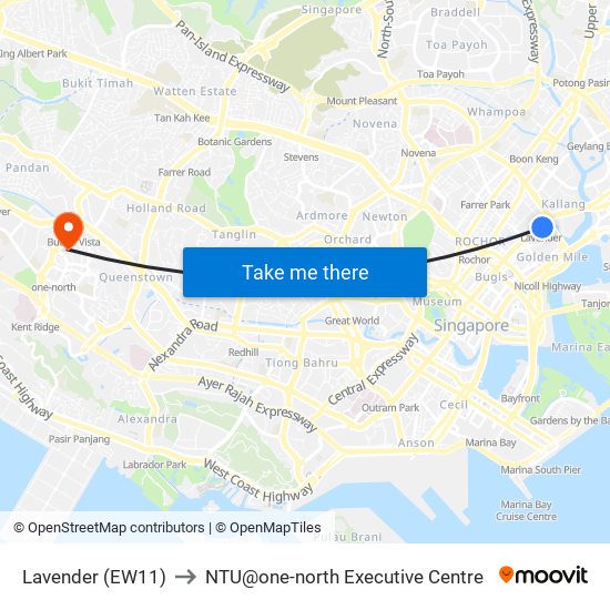 Lavender (EW11) to NTU@one-north Executive Centre map