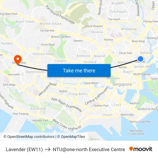 Lavender (EW11) to NTU@one-north Executive Centre map