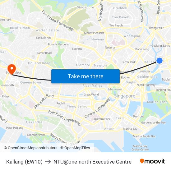 Kallang (EW10) to NTU@one-north Executive Centre map