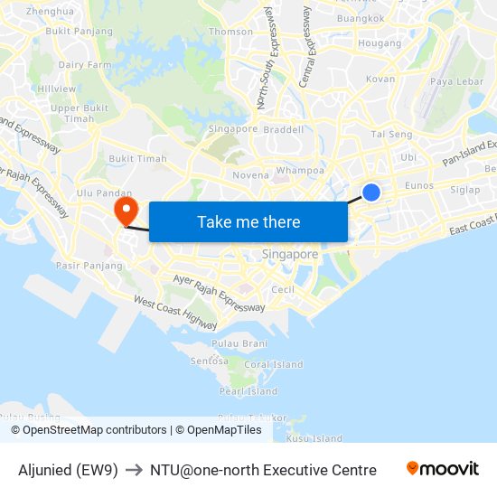 Aljunied (EW9) to NTU@one-north Executive Centre map