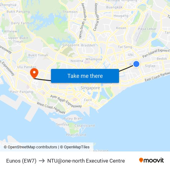 Eunos (EW7) to NTU@one-north Executive Centre map