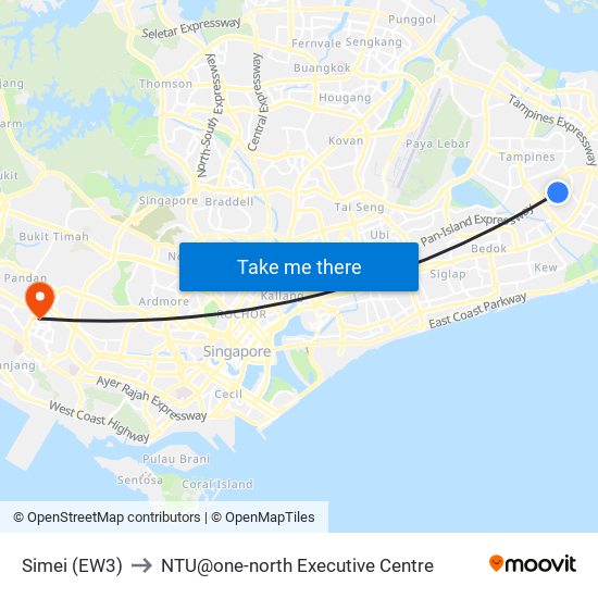 Simei (EW3) to NTU@one-north Executive Centre map