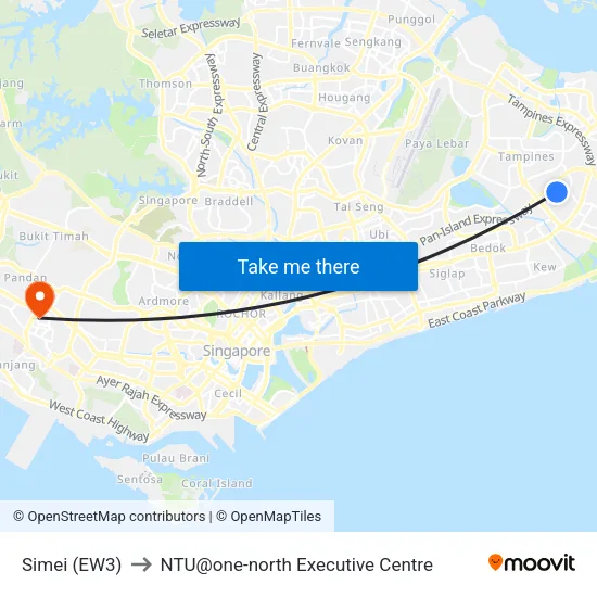Simei (EW3) to NTU@one-north Executive Centre map