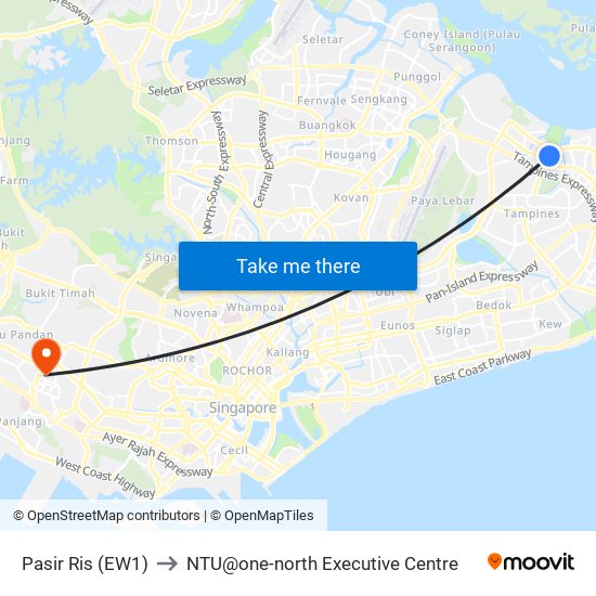 Pasir Ris (EW1) to NTU@one-north Executive Centre map