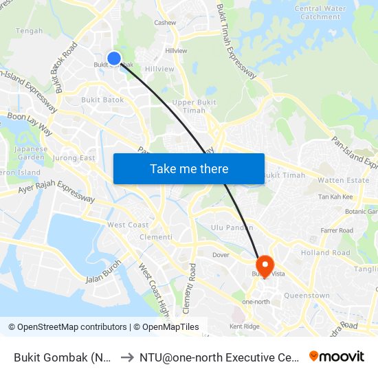 Bukit Gombak (NS3) to NTU@one-north Executive Centre map