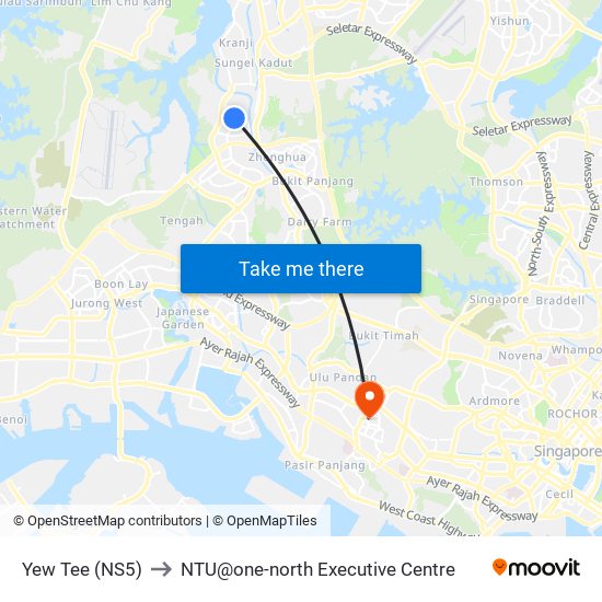 Yew Tee (NS5) to NTU@one-north Executive Centre map