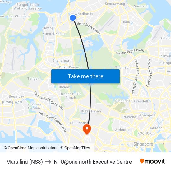 Marsiling (NS8) to NTU@one-north Executive Centre map