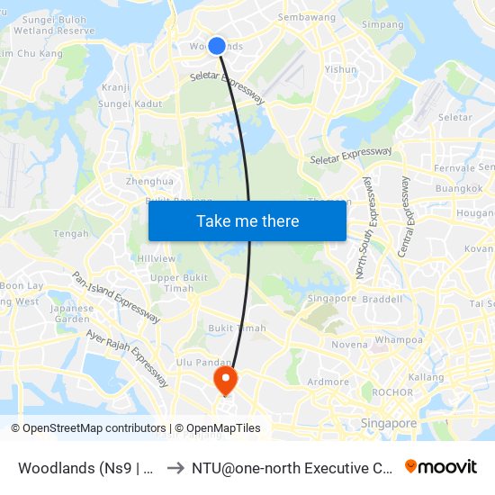 Woodlands (Ns9 | Te2) to NTU@one-north Executive Centre map