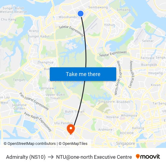 Admiralty (NS10) to NTU@one-north Executive Centre map