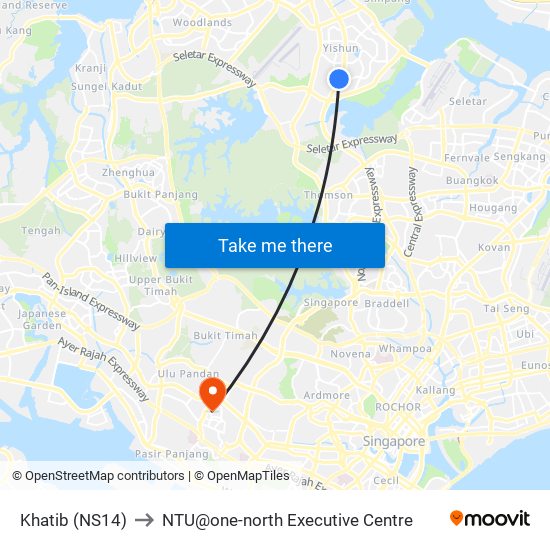 Khatib (NS14) to NTU@one-north Executive Centre map