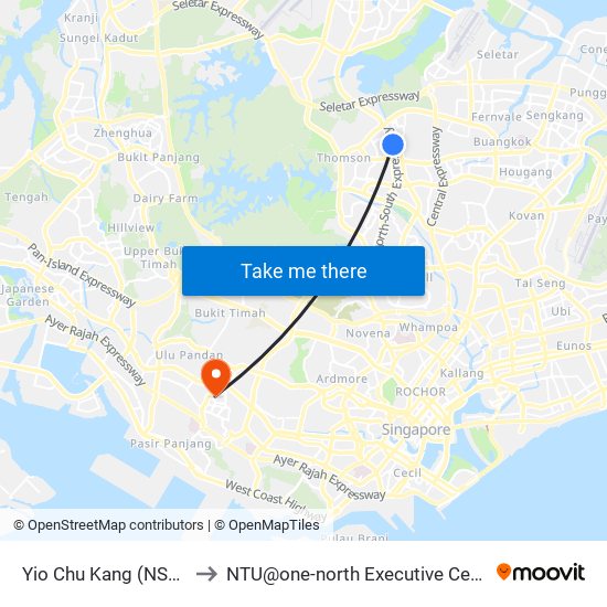 Yio Chu Kang (NS15) to NTU@one-north Executive Centre map