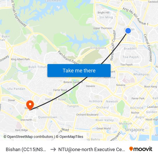 Bishan (CC15|NS17) to NTU@one-north Executive Centre map