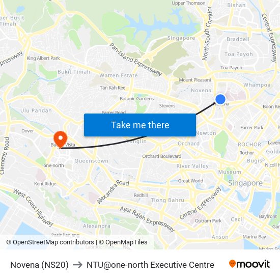 Novena (NS20) to NTU@one-north Executive Centre map