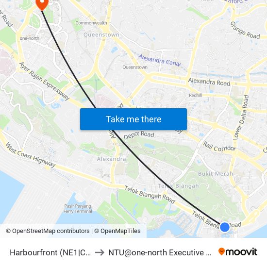 Harbourfront (NE1|CC29) to NTU@one-north Executive Centre map