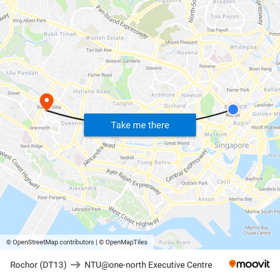 Rochor (DT13) to NTU@one-north Executive Centre map