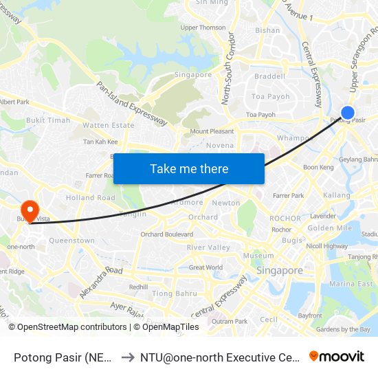 Potong Pasir (NE10) to NTU@one-north Executive Centre map