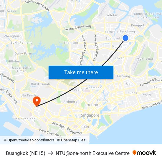 Buangkok (NE15) to NTU@one-north Executive Centre map