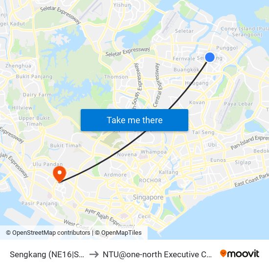 Sengkang (NE16|STC) to NTU@one-north Executive Centre map