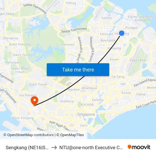 Sengkang (NE16|STC) to NTU@one-north Executive Centre map