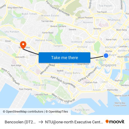 Bencoolen (DT21) to NTU@one-north Executive Centre map