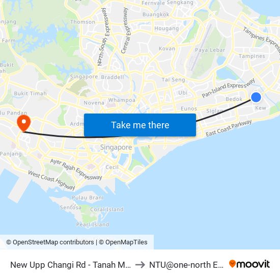 New Upp Changi Rd - Tanah Merah Stn Exit A (85099) to NTU@one-north Executive Centre map