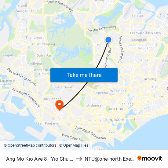 Ang Mo Kio Ave 8 - Yio Chu Kang Int (55509) to NTU@one-north Executive Centre map