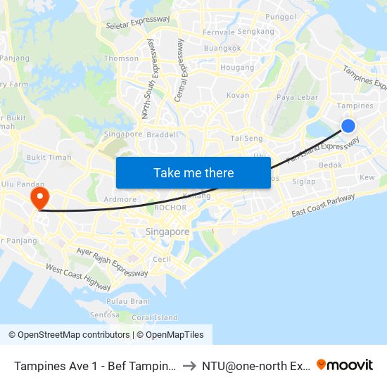 Tampines Ave 1 - Bef Tampines West Stn (75059) to NTU@one-north Executive Centre map