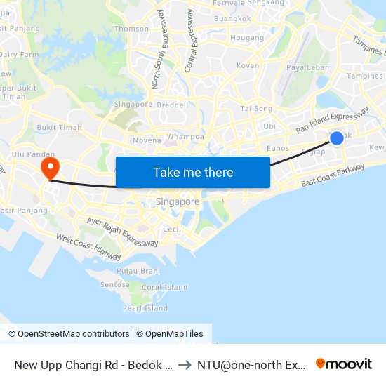 New Upp Changi Rd - Bedok Stn Exit B (84031) to NTU@one-north Executive Centre map