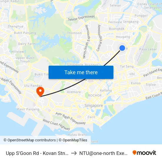 Upp S'Goon Rd - Kovan Stn Exit C (63039) to NTU@one-north Executive Centre map