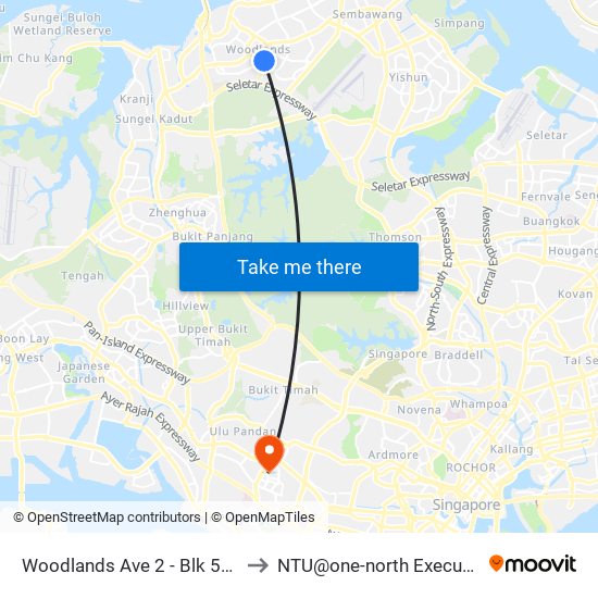 Woodlands Ave 2 - Blk 511 (46331) to NTU@one-north Executive Centre map