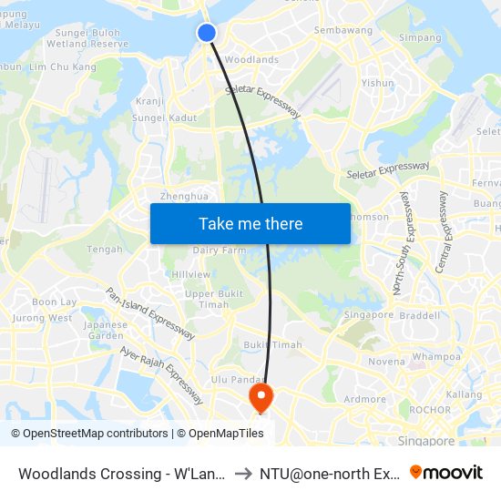 Woodlands Crossing - W'Lands Checkpt (46109) to NTU@one-north Executive Centre map