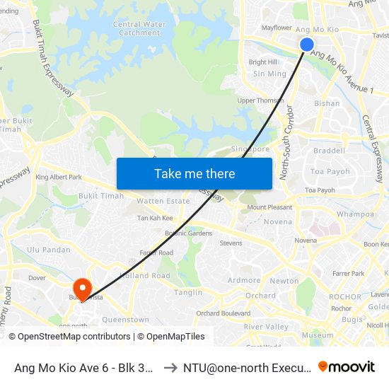 Ang Mo Kio Ave 6 - Blk 307a (54019) to NTU@one-north Executive Centre map