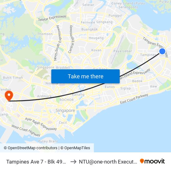 Tampines Ave 7 - Blk 497d (76241) to NTU@one-north Executive Centre map