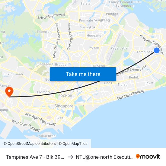 Tampines Ave 7 - Blk 390 (76239) to NTU@one-north Executive Centre map