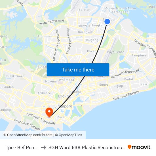 Tpe -  Bef Punggol Rd (65191) to SGH Ward 63A Plastic Reconstructive Aesthetic Surgery/ Eye Surgery map