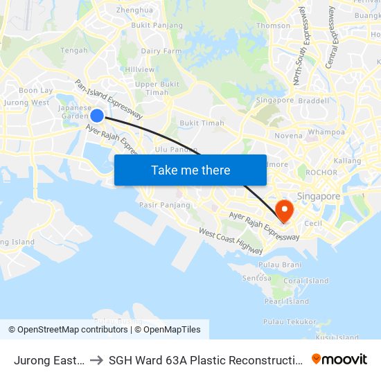 Jurong East (EW24|NS1) to SGH Ward 63A Plastic Reconstructive Aesthetic Surgery/ Eye Surgery map