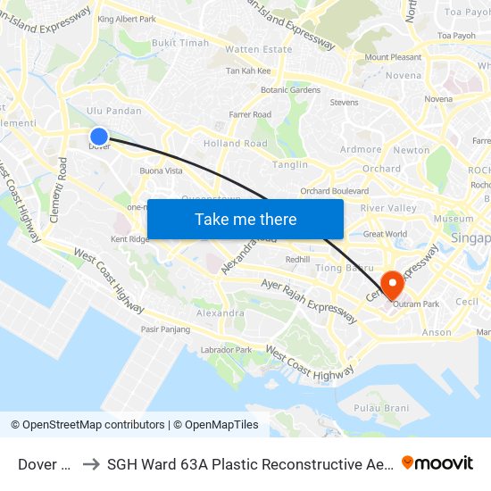 Dover (EW22) to SGH Ward 63A Plastic Reconstructive Aesthetic Surgery/ Eye Surgery map