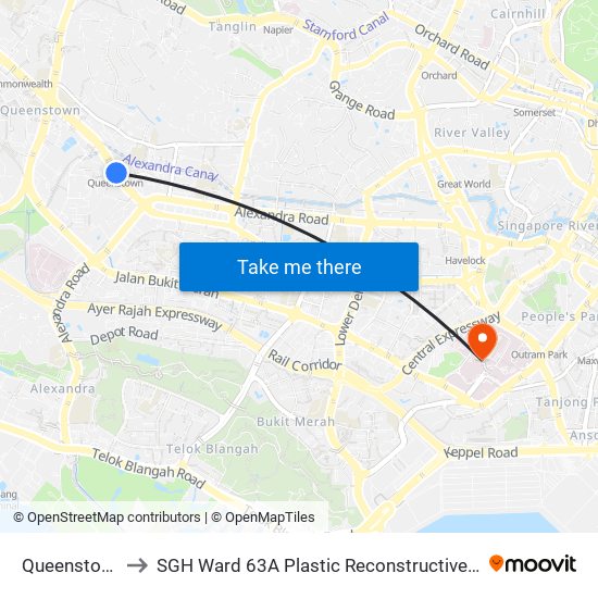 Queenstown (EW19) to SGH Ward 63A Plastic Reconstructive Aesthetic Surgery/ Eye Surgery map