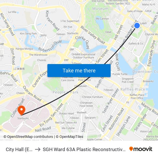 City Hall (EW13|NS25) to SGH Ward 63A Plastic Reconstructive Aesthetic Surgery/ Eye Surgery map