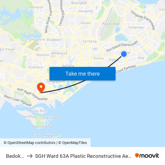 Bedok (EW5) to SGH Ward 63A Plastic Reconstructive Aesthetic Surgery/ Eye Surgery map