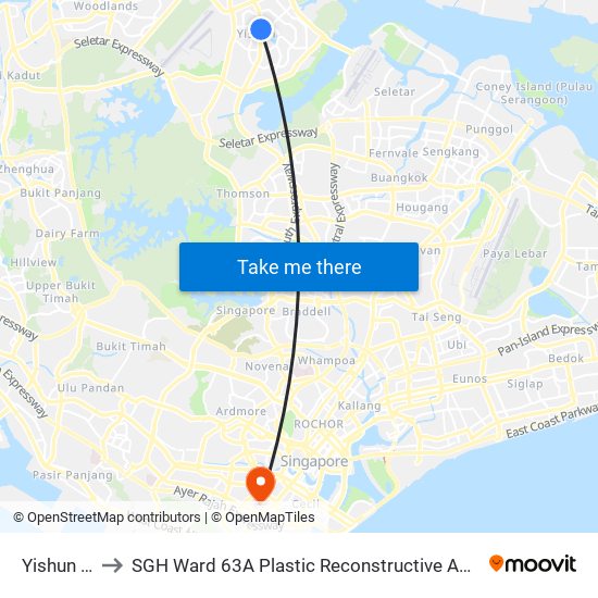 Yishun (NS13) to SGH Ward 63A Plastic Reconstructive Aesthetic Surgery/ Eye Surgery map