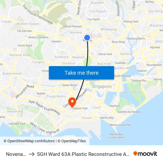 Novena (NS20) to SGH Ward 63A Plastic Reconstructive Aesthetic Surgery/ Eye Surgery map