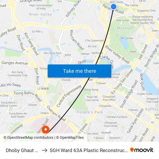 Dhoby Ghaut (NS24|NE6|CC1) to SGH Ward 63A Plastic Reconstructive Aesthetic Surgery/ Eye Surgery map